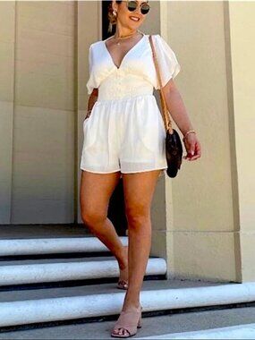 Express Smocked Waist V-Neck Romper